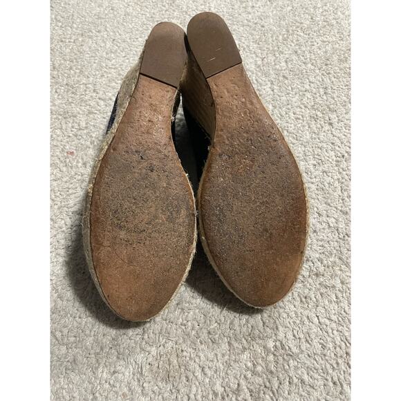 Tory Burch Womens 9.5 M Cerise Canvas Peep Toe Wedge Espadrille Pumps Blue - Picture 10 of 13